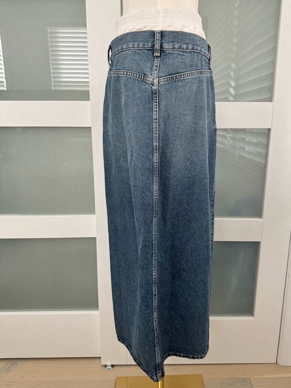 NWT🔖Zara Denim Maxi Skirt White Boxer Waistband Front Slit XS - Picture 6 of 11